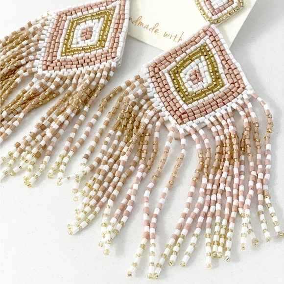 💝 FINAL SALE KAYLEE Handmade Beaded Tassel Earrings- Boho Drop Fringe Ea… - Picture 3 of 10